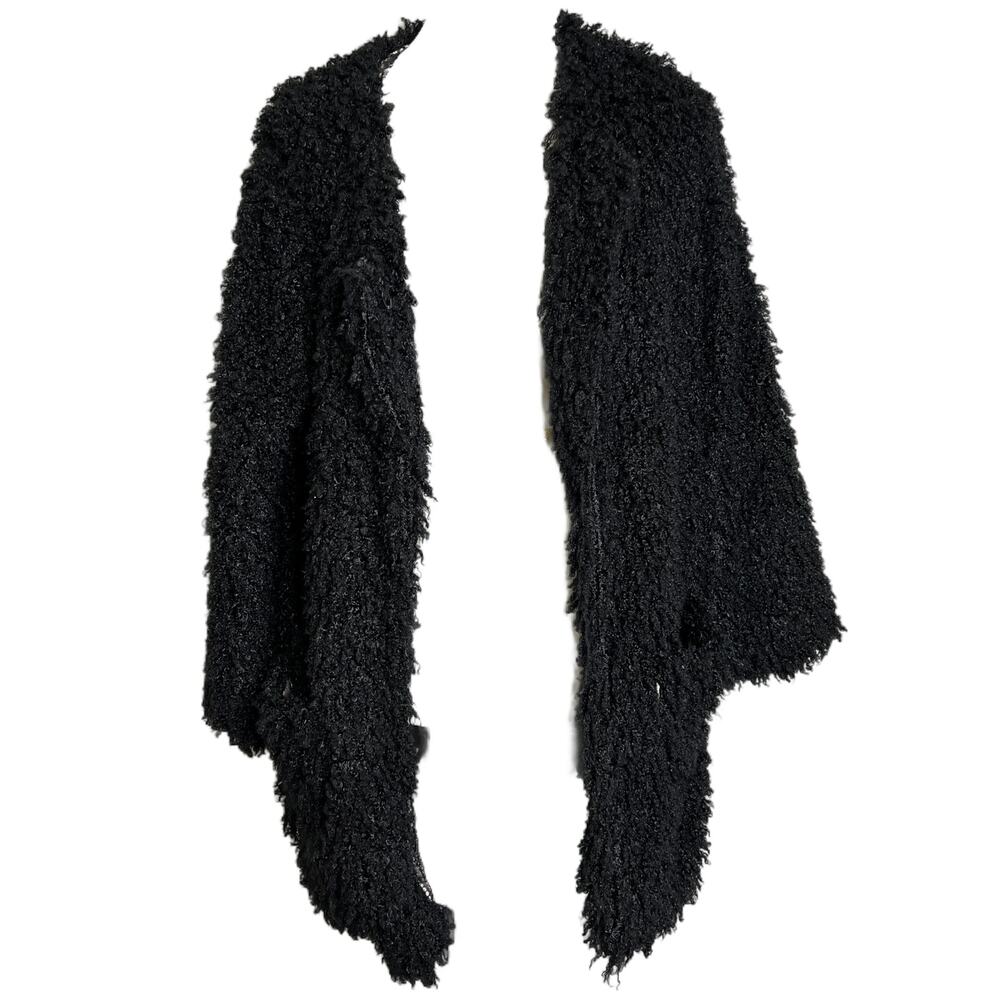 Lark Women's Coat Black Jacket Open Front Floral Lace Boho Fringe Pockets Size L